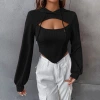 Amazon cross-border women's clothing streetwear design sense hoodie for autumn and winter slimming short faux two-piece top Application Scenario